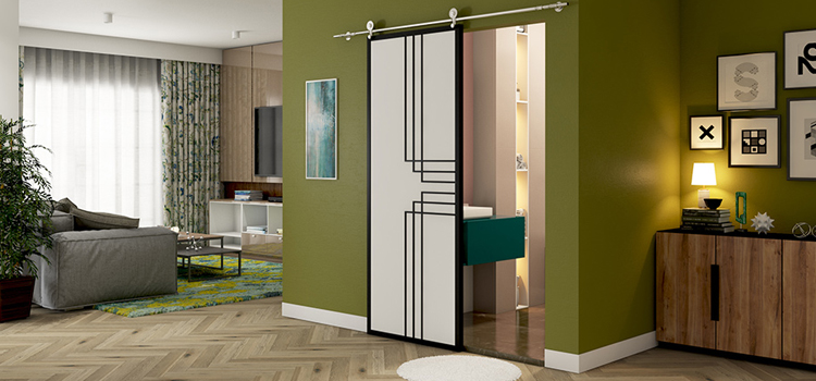 sliding bathroom door installation in Oak Park